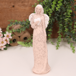 Aniołek ślubny w zdobionej sukni z sercem brzoskwiniowy 25cm  