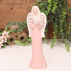 Aniołek ślubny z sercem różowy 25cm  