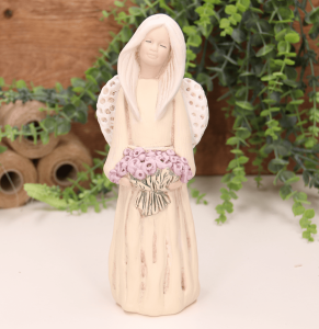 Aniołek dziewczynka z bukietem 23cm kremowy