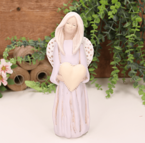 Aniołek dziewczynka z sercem 23cm fioletowy