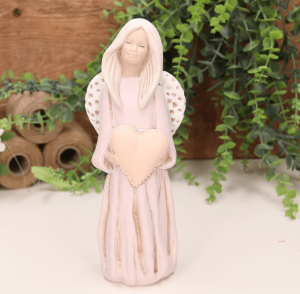 Aniołek dziewczynka z sercem 23cm różowy