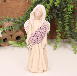 Aniołek dziewczynka z bzem 23cm kremowy