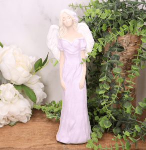 Aniołek gipsowy "NATALKA"  w długiej sukni 30cm fioletowy