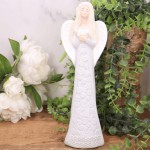 Aniołek gipsowy "FELICJA" w sukni z kwiatami 30cm błękitny 