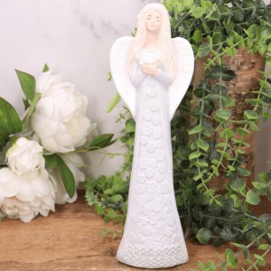 Aniołek gipsowy "FELICJA" w sukni z kwiatami 30cm błękitny 