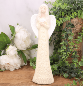 Aniołek gipsowy "FELICJA"  w sukni z kwiatami 30cm kremowy