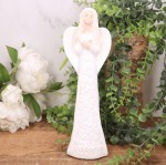 Aniołek gipsowy "FELICJA"  w sukni z kwiatami 30cm biały