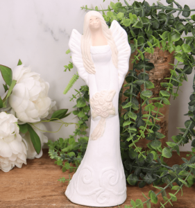 Aniołek gipsowy "Żanett" z bukietem 31cm biały 