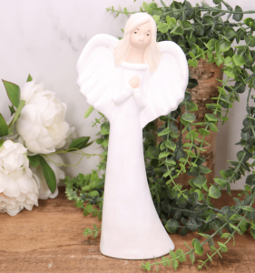 Aniołek gipsowy "Emilka" z bukietem 31cm biały 