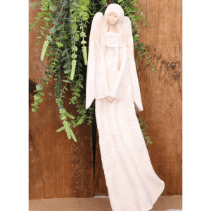 Figurka anioł plakietka gipsowy 52cm złamana biel