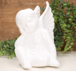 Anioł ceramiczny biały szkliwiony 22cm 