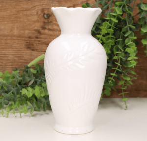 Wazon z gałązką średni biały szkliwiony 21cm