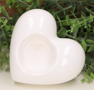 Świecznik serce szkliwione białe 11cm