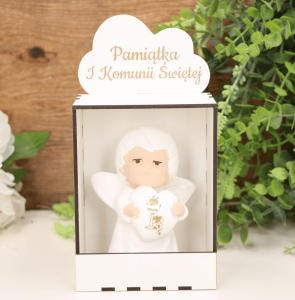 Aniołek "pudełko anioł" komunijny biel  w opakowaniu 22cm 