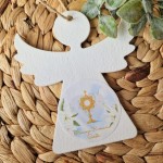 Drewniany aniołek biały zawieszka 12cm na Komunię  
