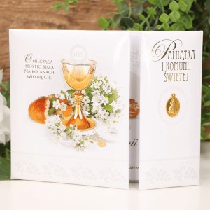 Pamiątka Komunijna z medlikiem Hostia biała 