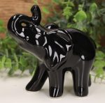 Słoń ceramiczny z trąbką mały czarny szkliwiony 15 x 13 cm