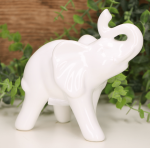Słoń ceramiczny z trąbką mały biały szkliwiony 15 x 13 cm 