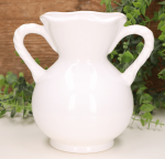 Wazon ceramiczny biały szkliwiony plecione ucha 17cm