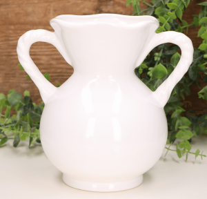 Wazon ceramiczny biały szkliwiony plecione ucha 17cm