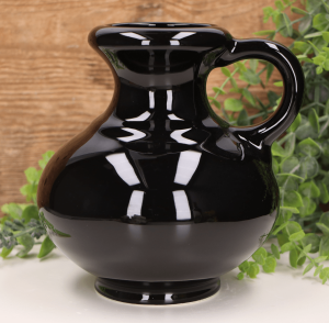 Wazon pękaty z uchem czarny szkliwiony 18cm