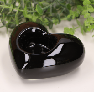 Świecznik "serce grube" szkliwione czarne 11cm