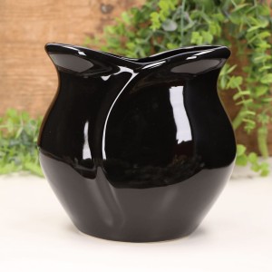 Wazon Tulipan Szeroki mały czarny szkliwiony  15,5cm.