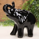 Słoń z trąbką duży szkliwiony czarny 18cm.