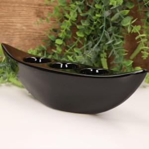 Świecznik Łódka III szkliwiony czarny 31cm.