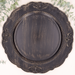 Talerz podtalerz dekoracyjny czarny  - złoty wzór 33cm 