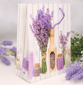 Torebka papierowa na prezent z lawendą mała MIX. 13,5x12cm
