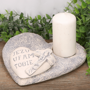 Serce leżące nagrobne gipsowe - Jezu Ufam Tobie - 23cm