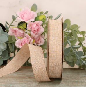 Wstążka w serduszka kremowa 2,5cmx10y