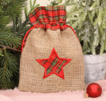 Woreczek jutowy z gwiazdką naturalny 18cm 1szt.