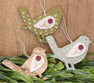 Zawieszki ptaszki drewniane w kropki 3 sztuki