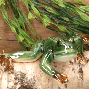 Żaba ceramiczna, rozkraczona, ciemnozielona, 19x11x5 cm