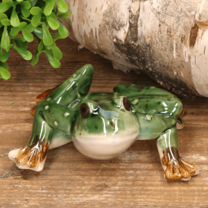 Żaba ceramiczna, ciemnozielona, szkliwiona, 17x10x5 cm
