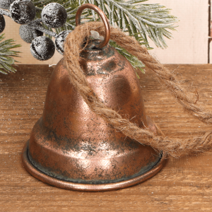 Metalowy dzwonek dekoracyjny 9 cm – ciemny vintage z zawieszką