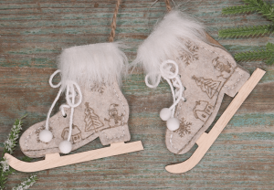 Filcowy but narciarski zawieszka świąteczna 8 cm z futerkiem