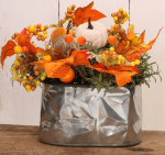 Metalowa doniczka osłonka gnieciona srebrna podłużna