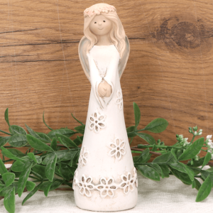 Aniołek gipsowy w białej sukience 17x5,5cm