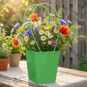 Torebka papierowa na kwiaty Flowerbox Zielona 13x15,5x38cm