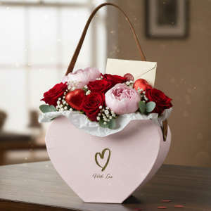 Torebka Pudełko Papierowe Serce Różowe 19.5x14.5x8