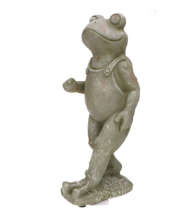 Żaba betonowa w ogrodniczkach, szaro-zielona 20*23*51,5 cm