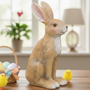 Dekoracyjny zając siedzący, brązowy (poliresing) 12*9*21 cm