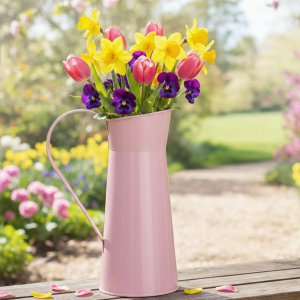 Wazon-dzbanek metalowy różowy  t:7.5 h:19/20.5 b:8.5 cm