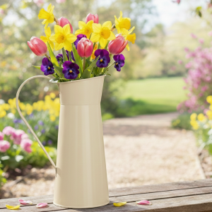 Wazon-dzbanek metalowy krem t:10 h:24/25 b:11 cm