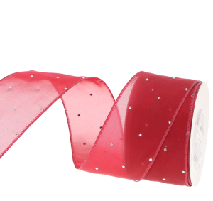 WSTĄŻKA DEKORACYJNA CZERWONA Z DIAMENCIKAMI 3.8CM*10M FLORYSTYKA DIY HIT