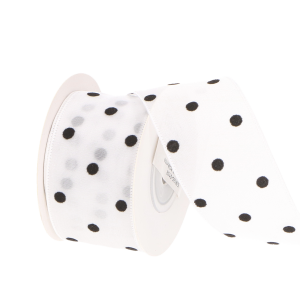 WSTĄŻKA DEKORACYJNA BIAŁA W CZARNE KROPKI 3.8CM*10M FLORYSTYKA DIY HIT
