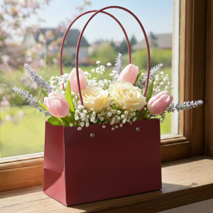 TOREBKA FLOWERBOX PAPIEROWA 21X13,5X10 CM BORDOWA TOREBKA NA KWIATY